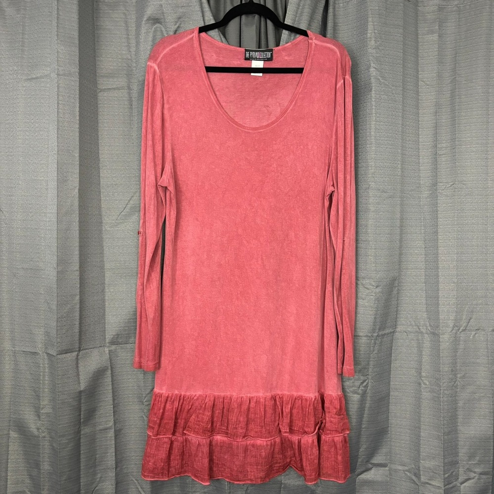 Pyramid Collection Tunic Top‎ Dress Womens M Pink Rayon Peplum Whimsical Dainty